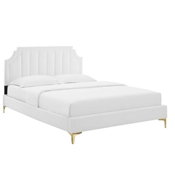 Sienna Performance Velvet Queen Platform Bed - White - Style C 
