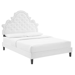 Gwyneth Tufted Performance Velvet Queen Platform Bed - White - Style A 