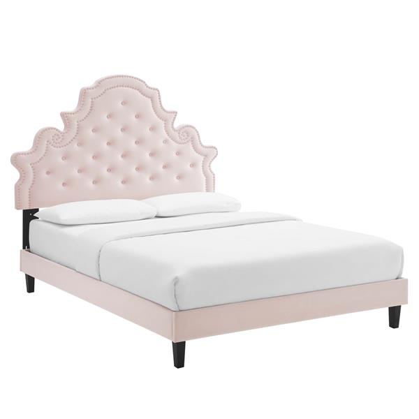 Gwyneth Tufted Performance Velvet Queen Platform Bed - Pink - Style A 
