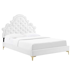 Gwyneth Tufted Performance Velvet Queen Platform Bed - White - Style C 