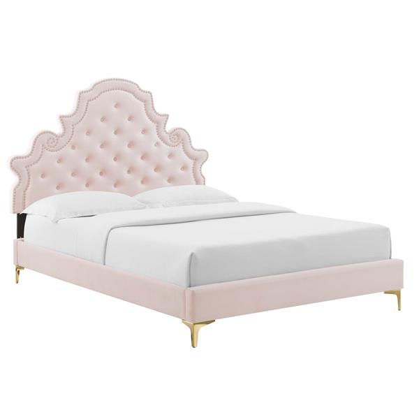 Gwyneth Tufted Performance Velvet Queen Platform Bed - Pink - Style B 