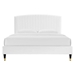 Alessi Performance Velvet Queen Platform Bed - White with Gold Metal Sleeve Legs - MOD10294