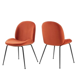 Scoop Black Powder Coated Steel Leg Performance Velvet Dining Chairs - Set of 2 - Orange 