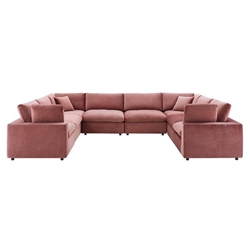 Commix Down Filled Overstuffed Performance Velvet 8-Piece Sectional Sofa - Dusty Rose 