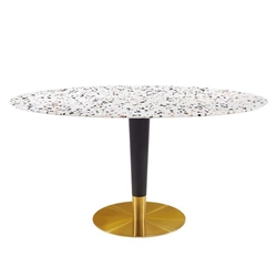 Zinque 60" Oval Terrazzo Dining Table - Gold White 