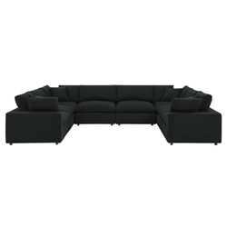 Commix Down Filled Overstuffed Boucle Fabric 8-Piece Sectional Sofa - Black 