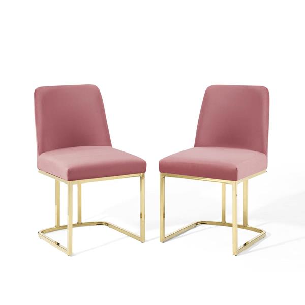 Amplify Sled Base Performance Velvet Dining Chairs - Set of 2 - Gold Dusty Rose 