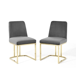 Amplify Sled Base Performance Velvet Dining Chairs - Set of 2 - Gold Gray 