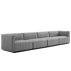 Conjure Channel Tufted Upholstered Fabric 4-Piece Sofa - Black Light Gray 