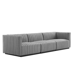 Conjure Channel Tufted Upholstered Fabric Sofa - Black Light Gray 
