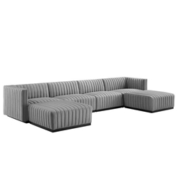 Conjure Channel Tufted Upholstered Fabric 6-Piece Sectional Sofa - Black Light Gray 