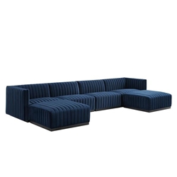 Conjure Channel Tufted Performance Velvet 6-Piece Sectional - Black Midnight Blue 