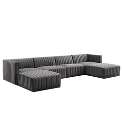 Conjure Channel Tufted Performance Velvet 6-Piece Sectional - Black Gray- Style B 