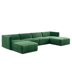 Conjure Channel Tufted Performance Velvet 6-Piece Sectional - Black Emerald 