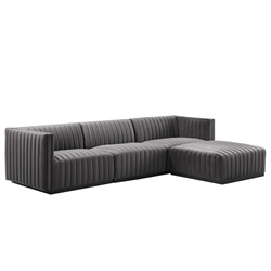 Conjure Channel Tufted Performance Velvet 4-Piece Sectional - Black Gray- Style C 