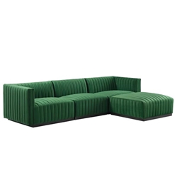 Conjure Channel Tufted Performance Velvet 4-Piece Sectional - Black Emerald 