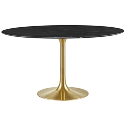 Lippa 54" Round Artificial Marble Dining Table - Gold Black 
