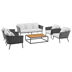 Stance 6 Piece Outdoor Patio Aluminum Sectional Sofa Set - Gray White - Style A 