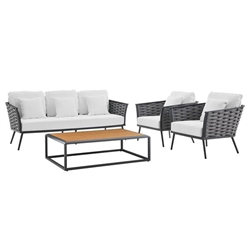 Stance 4 Piece Outdoor Patio Aluminum Sectional Sofa Set - Gray White - Style A 