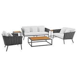 Stance 6 Piece Outdoor Patio Aluminum Sectional Sofa Set - Gray White - Style B 