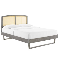 Sierra Cane and Wood Queen Platform Bed With Angular Legs - Gray 