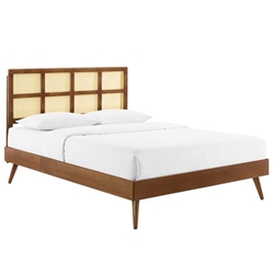 Sidney Cane and Wood Full Platform Bed With Splayed Legs - Walnut 