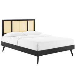 Kelsea Cane and Wood Queen Platform Bed With Splayed Legs - Black 