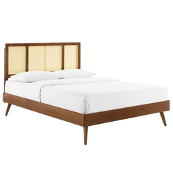 Kelsea Cane and Wood Queen Platform Bed With Splayed Legs - Walnut 