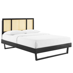 Kelsea Cane and Wood Queen Platform Bed With Angular Legs - Black 