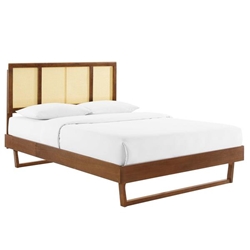Kelsea Cane and Wood Queen Platform Bed With Angular Legs - Walnut 