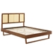 Kelsea Cane and Wood Queen Platform Bed With Angular Legs - Walnut - MOD11617