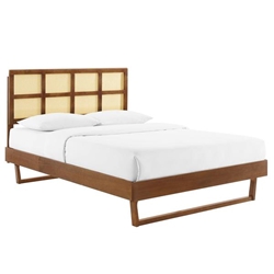 Sidney Cane and Wood Full Platform Bed With Angular Legs - Walnut 