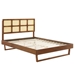 Sidney Cane and Wood Full Platform Bed With Angular Legs - Walnut - MOD11618