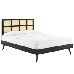 Sidney Cane and Wood Queen Platform Bed With Splayed Legs - Black 