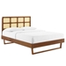 Sidney Cane and Wood Queen Platform Bed With Angular Legs - Walnut - MOD11622