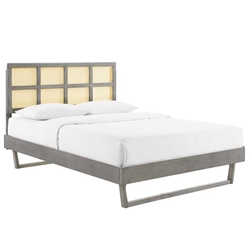 Sidney Cane and Wood Queen Platform Bed With Angular Legs - Gray 