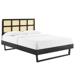 Sidney Cane and Wood Queen Platform Bed With Angular Legs - Black 