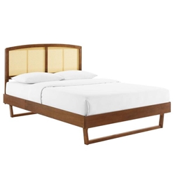 Sierra Cane and Wood Queen Platform Bed With Angular Legs - Walnut 