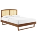 Sierra Cane and Wood Queen Platform Bed With Angular Legs - Walnut - MOD11625