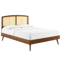 Sierra Cane and Wood Full Platform Bed With Splayed Legs - Walnut 