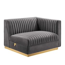 Sanguine Channel Tufted Performance Velvet Modular Sectional Sofa Right-Arm Chair - Gray 