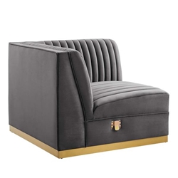 Sanguine Channel Tufted Performance Velvet Modular Sectional Sofa Right Corner Chair - Gray 