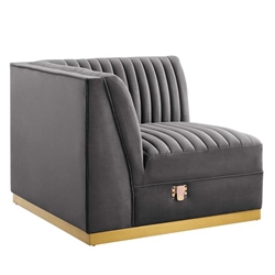 Sanguine Channel Tufted Performance Velvet Modular Sectional Sofa Left Corner Chair - Gray 