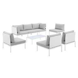 Harmony 8-Piece  Sunbrella® Outdoor Patio Aluminum Sectional Sofa Set - White Gray - Style A 