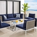 Harmony 8-Piece  Sunbrella® Basket Weave Outdoor Patio Aluminum Sectional Sofa Set - Tan Navy - Style A - MOD12250