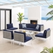 Harmony 8-Piece  Sunbrella® Basket Weave Outdoor Patio Aluminum Sectional Sofa Set - Tan Navy - Style A - MOD12250