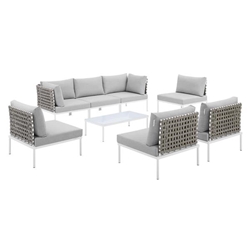 Harmony 8-Piece  Sunbrella® Basket Weave Outdoor Patio Aluminum Sectional Sofa Set - Tan Gray - Style A 