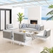 Harmony 8-Piece  Sunbrella® Basket Weave Outdoor Patio Aluminum Sectional Sofa Set - Tan Gray - Style A - MOD12251