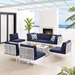 Harmony 8-Piece  Sunbrella® Basket Weave Outdoor Patio Aluminum Sectional Sofa Set - Taupe Navy - Style A - MOD12252
