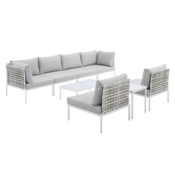 Harmony 8-Piece  Sunbrella® Basket Weave Outdoor Patio Aluminum Sectional Sofa Set - Tan Gray - Style B 